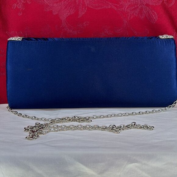Lulu Townsend Clutch Pleated Blue Satin Rhinestone‎ Women Chain - Picture 2 of 12